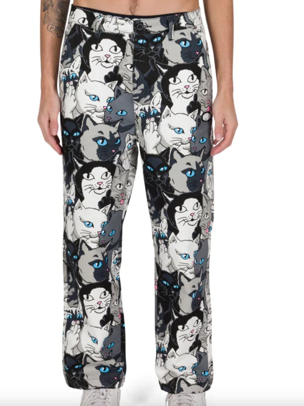 RipnDip FAMILY TREE WIDE LEG PANTS BLACK white gray cat Nermal print 32 Cats